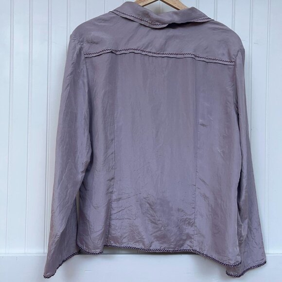 J.jill Lavender Silk Embroidered Floral Button-Down Blouse Top MP Women's Chic - Picture 3 of 9